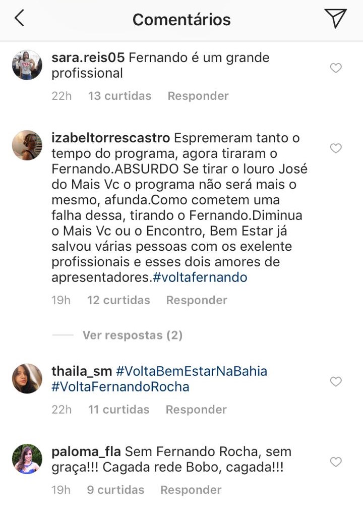 Protesto no Instagram no Bem Estar (Reprodução).