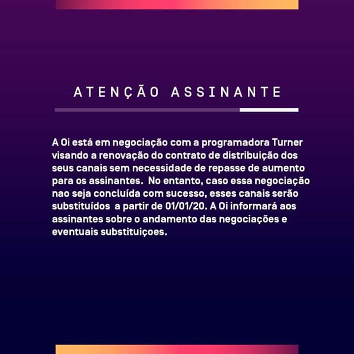 Oi TV anuncia possível saída de canais da Turner (Reprodução)