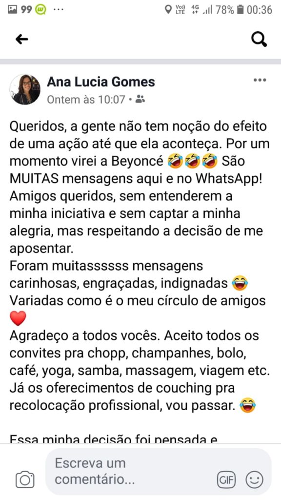 Texto de despedida de Diretora de Programação Afiliadas da Globo (Reprodução)
