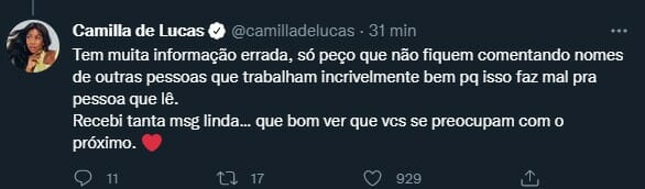 Camilla de Lucas mandou recado na web