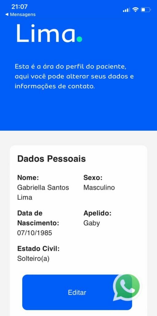 Print do cadastro no hospital, que registra Gabriella no gênero masculino