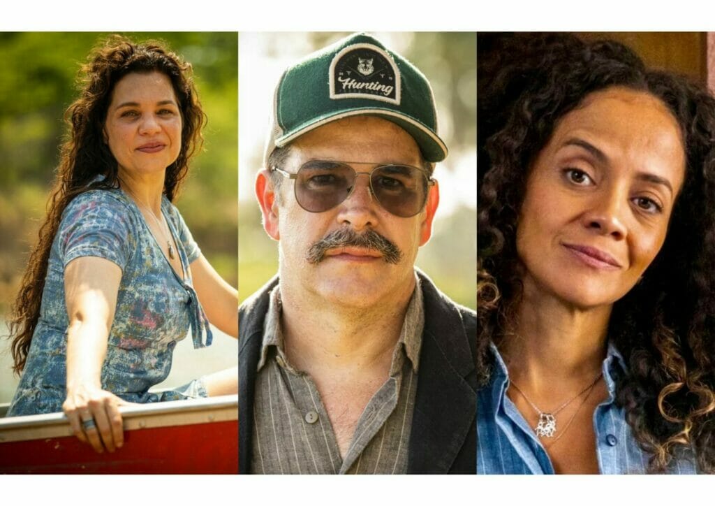Maria Bruaca (Isabel Teixeira), Ten&oacute;rio (Murilo Ben&iacute;cio) e Zuleica (Aline Borges) de Pantanal