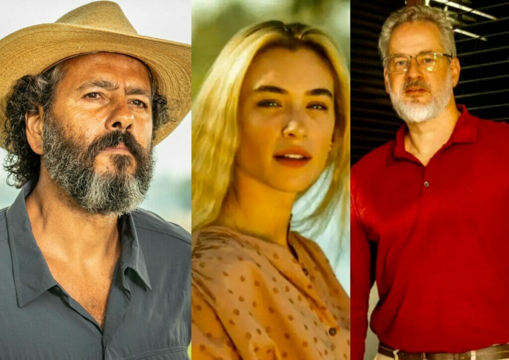 José Leôncio (Marcos Palmeira), Érica (Marcela Fetter) e Ibrahim (Dan Stulbach) em Pantanal