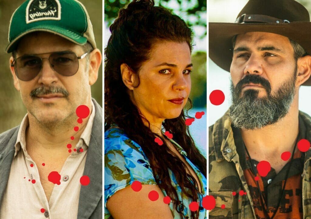 Ten&oacute;rio (Murilo Ben&iacute;cio), Maria Bruaca (Isabel Teixeira) e Alcides (Juliano Cazarr&eacute;) em Pantanal