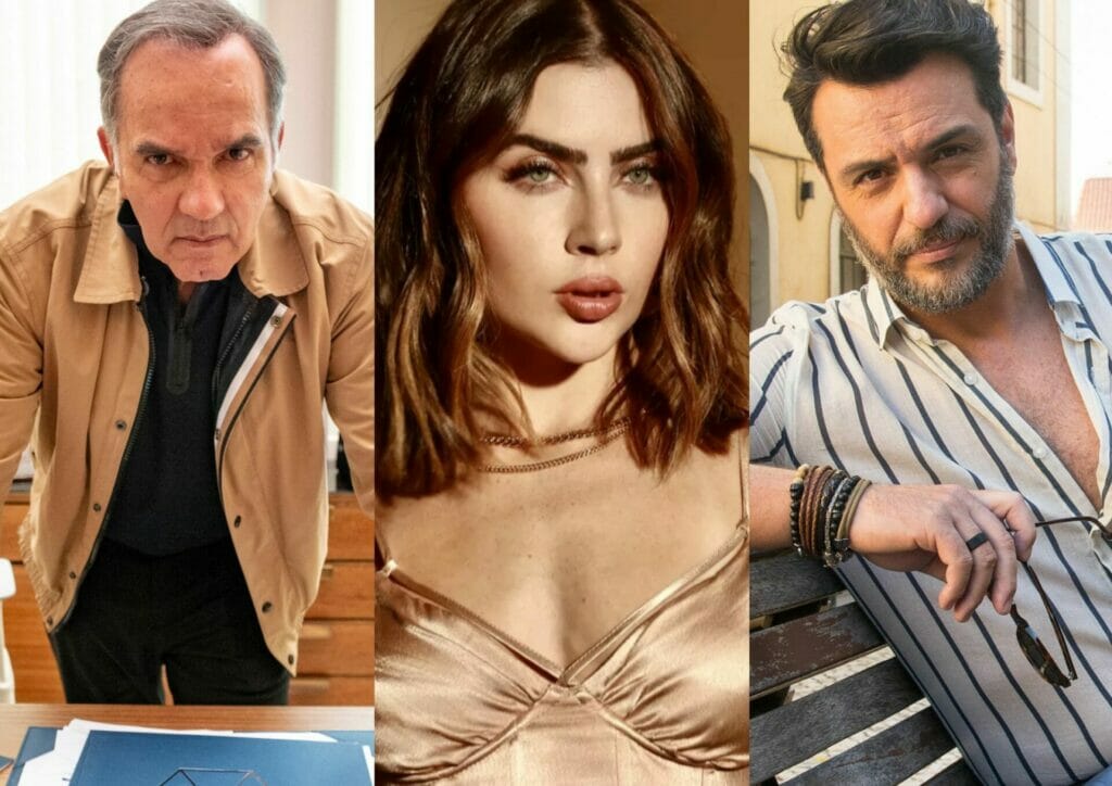 Guerra (Humberto Martins), Chiara (Jade Picon) e Moretti (Rodrigo Lombardi) em Travessia