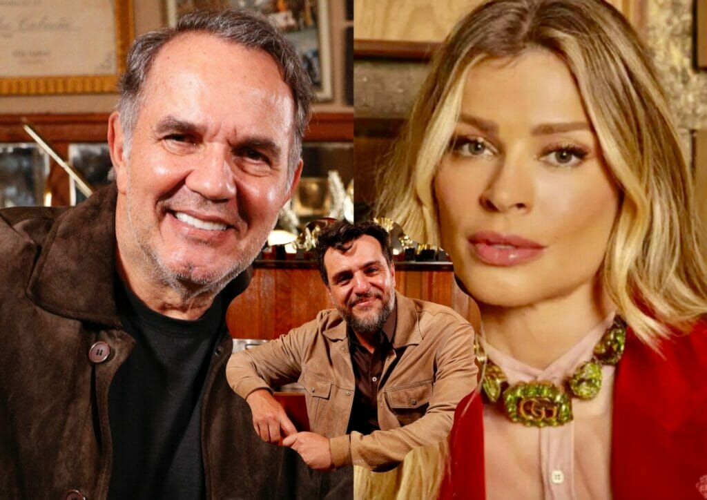 Guerra (Humberto Martins), Débora (Grazi Massafera) e Moretti (Rodrigo Lombardi) na novela Travessia