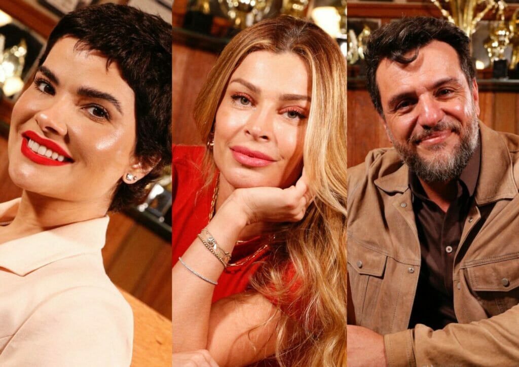 Leonor (Vanessa Giácomo), Débora (Grazi Massafera) e Moretti (Rodrigo Lombardi) na novela Travessia