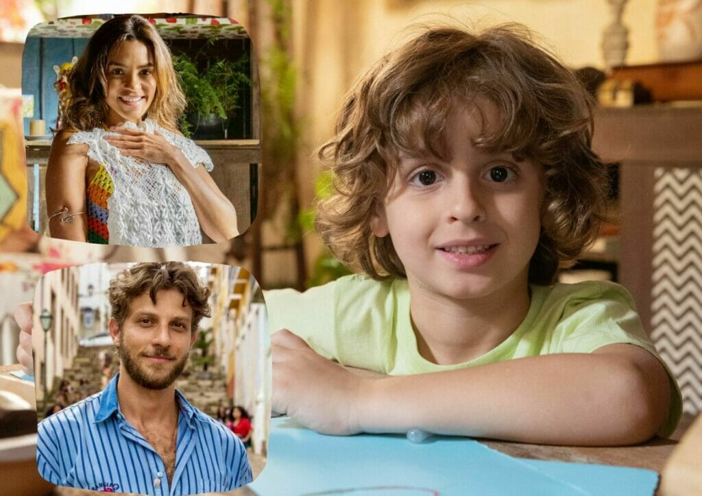 Ari (Chay Suede) e Brisa (Lucy Alves) e Tonho (Vicente Alvite) em Travessia