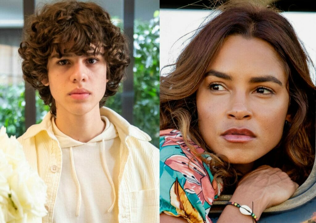 Rudá (Guilherme Cabral) e Brisa (Lucy Alves) em Travessia