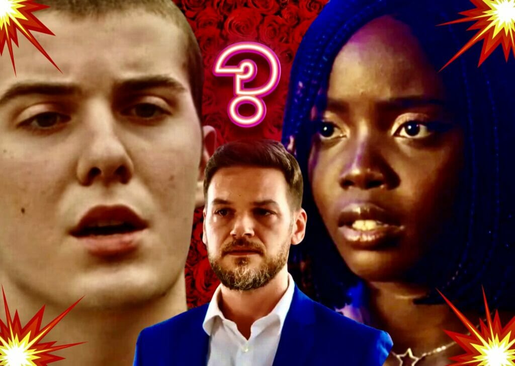 Theo (Em&iacute;lio Dantas), Kate (Clara Moneke) e Rafa (Caio Manhente) de Vai na F&eacute;