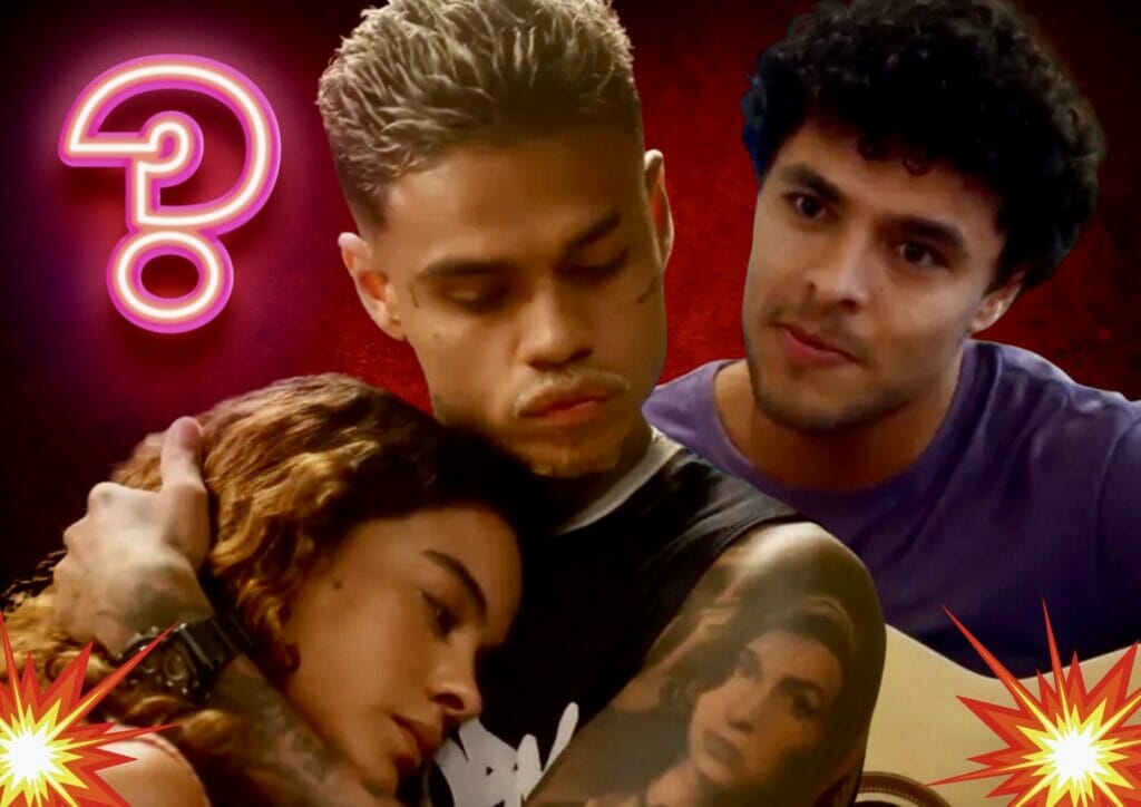 Hugo (MC Cabelinho), Eduardo (Matheus Abreu) e Jenifer (Bella Campos) de Vai na F&eacute;