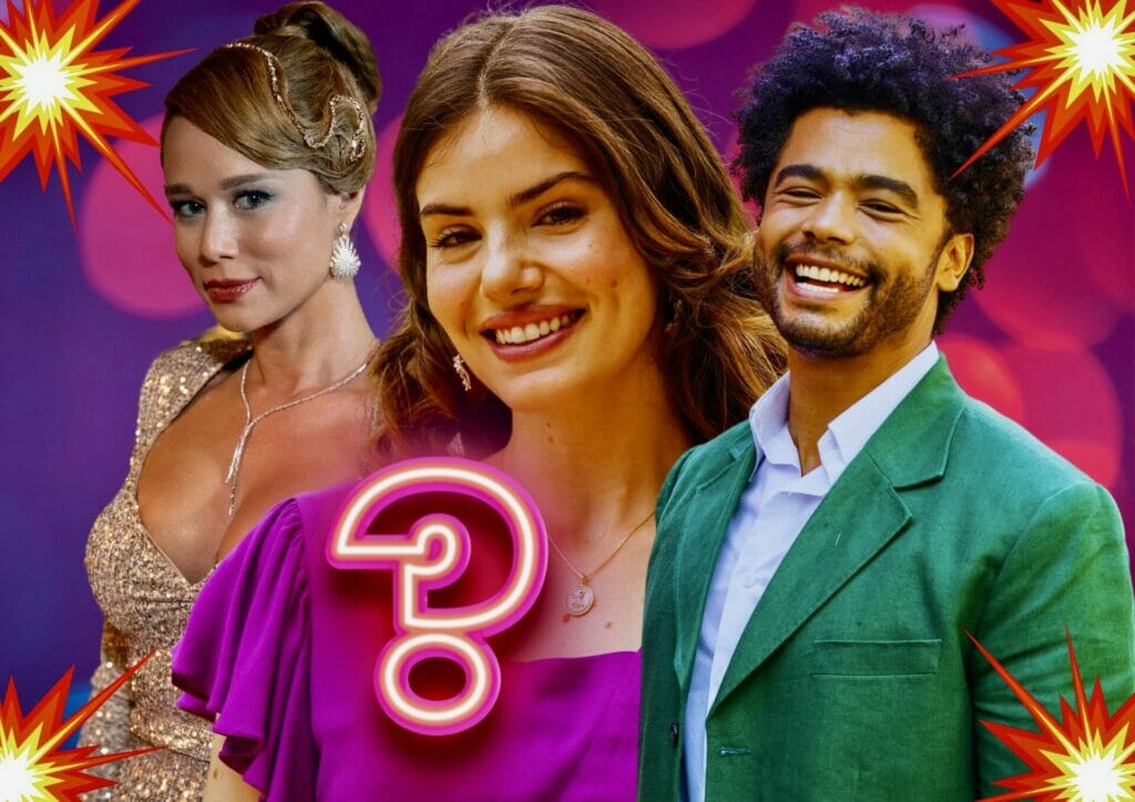 Marê (Camila Queiroz), Gilda (Mariana Ximenes) e Orlando (Diogo Almeida) em Amor Perfeito