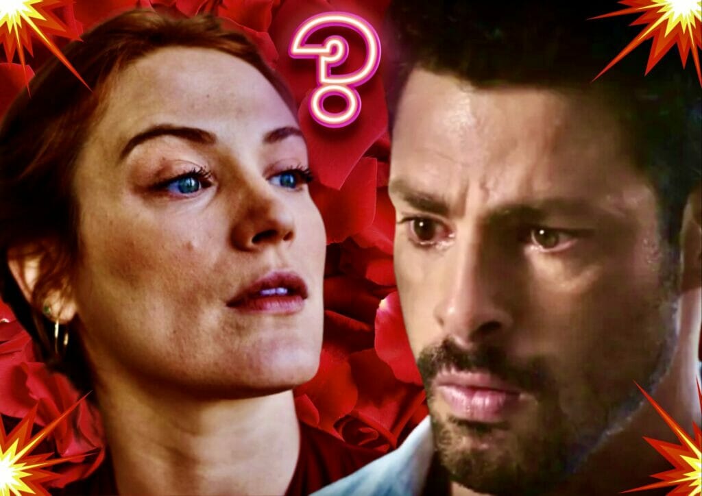 Caio (Cau&atilde; Reymond) e Agatha (Bianca Bin) em Terra e Paix&atilde;o