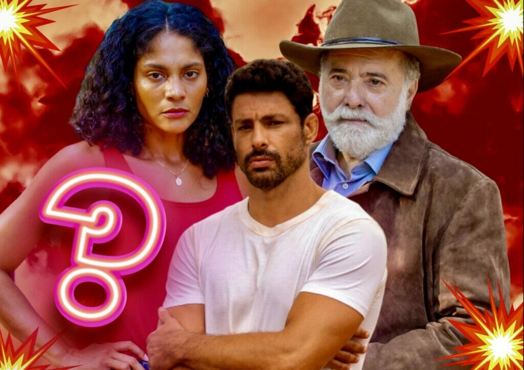 Caio (Cau&atilde; Reymond), Aline (B&aacute;rbara Reis) e Ant&ocirc;nio (Tony Ramos) em Terra e Paix&atilde;o