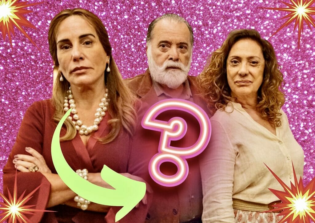 Irene (Gloria Pires), Ant&ocirc;nio (Tony Ramos) e Agatha (Eliane Giardini) em Terra e Paix&atilde;o