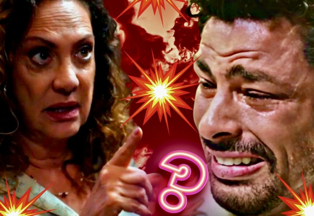 Agatha (Eliane Giardini) e Caio (Cauã Reymond) em Terra e Paixão