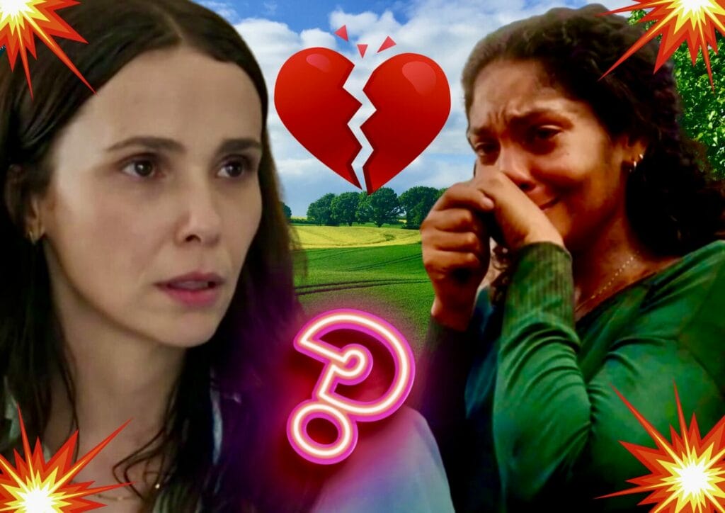 Lucinda (D&eacute;bora Falabella) e Aline (B&aacute;rbara Reis) em Terra e Paix&atilde;o