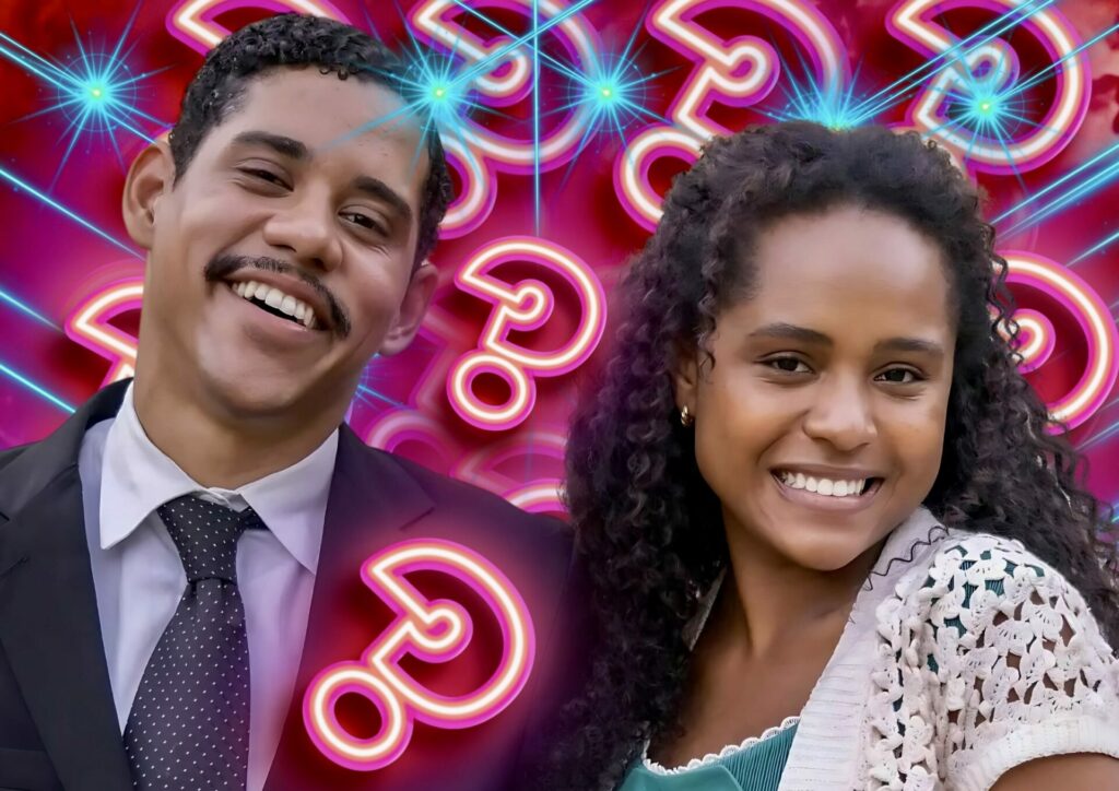 Beatriz (Duda Santos) e Basílio (Cauê Campos) em Garota do Momento