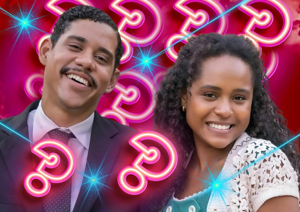 Beatriz (Duda Santos) e Basílio (Cauê Campos) em Garota do Momento